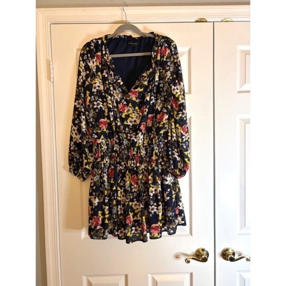 Banana Republic Floral Mini Dressβ Womens M Navy Blue Romantic Boho Tassel Tie